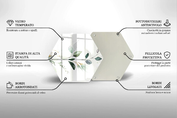 Skärbräda glas sexhörning Akvarell blad