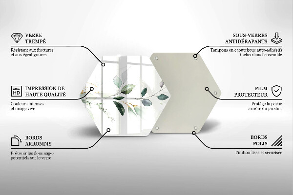Skärbräda glas sexhörning Akvarell blad
