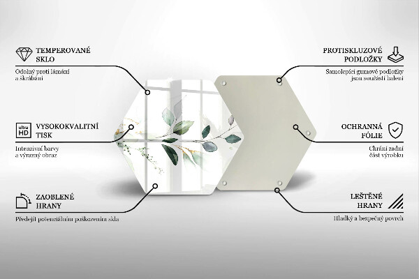 Skärbräda glas sexhörning Akvarell blad
