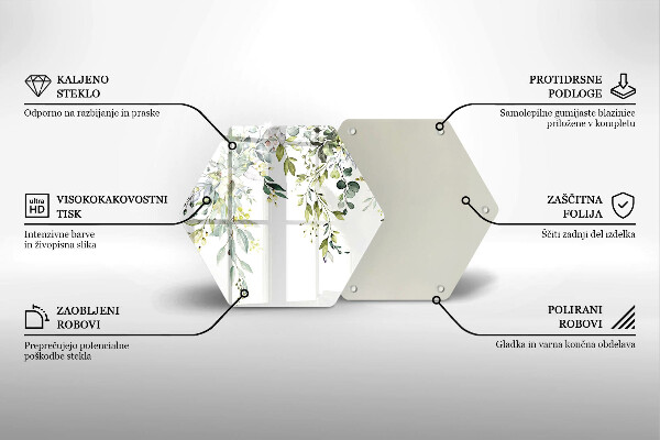 Skärbräda glas sexhörning Dekorativa blad och blommor