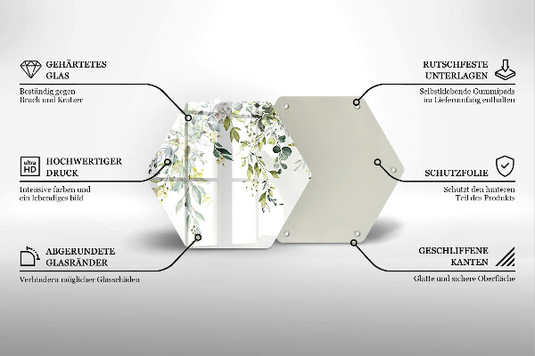 Skärbräda glas sexhörning Dekorativa blad och blommor