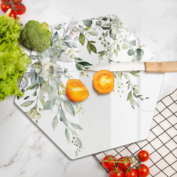 Skärbräda glas sexhörning Dekorativa blad och blommor