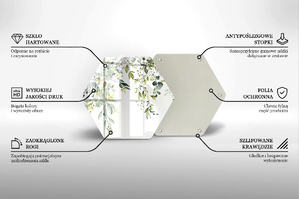 Skärbräda glas sexhörning Dekorativa blad och blommor
