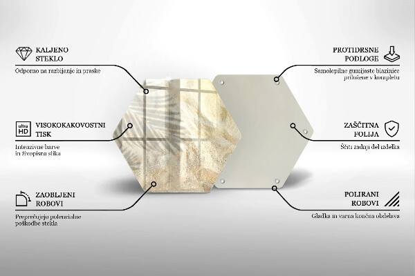 Skärbräda glas sexhörning Palmblad och sand