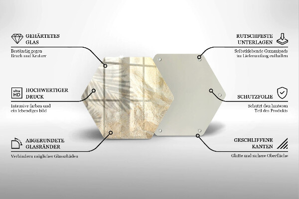 Skärbräda glas sexhörning Palmblad och sand