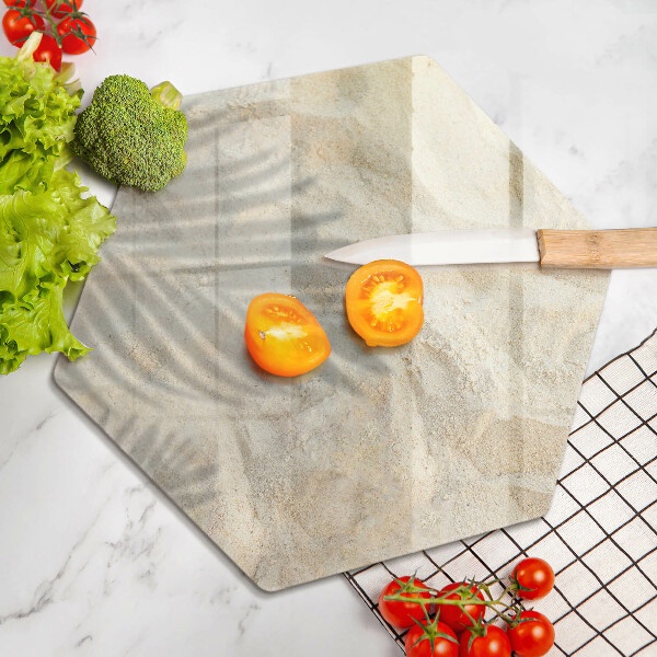 Skärbräda glas sexhörning Palmblad och sand