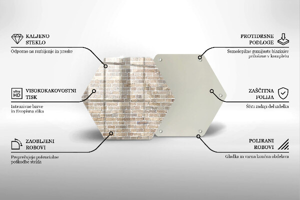 Skärbräda glas sexhörning Ljus tegelvägg
