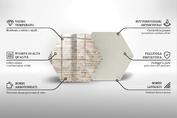 Skärbräda glas sexhörning Ljus tegelvägg