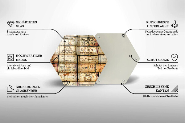 Skärbräda glas sexhörning Gamla vinkorkar