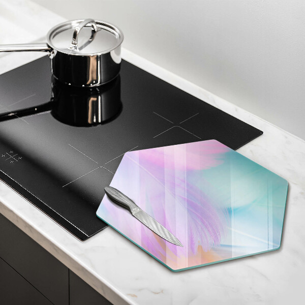 Skärbräda glas sexhörning Pastellfjädrar