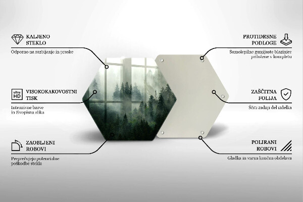 Skärbräda glas sexhörning Dimmigt skogslandskap