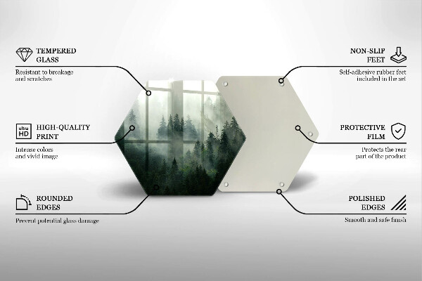 Skärbräda glas sexhörning Dimmigt skogslandskap