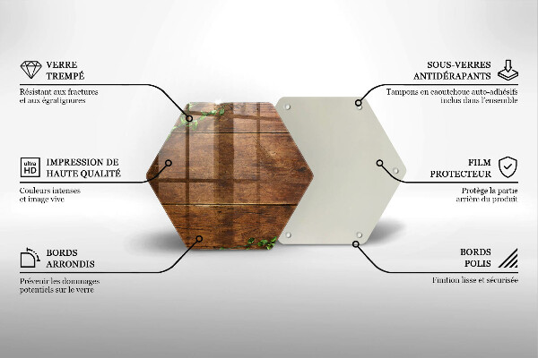 Skärbräda glas sexhörning Träskivor och löv