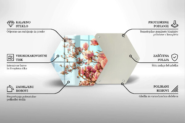 Skärbräda glas sexhörning Rosa blommor träd