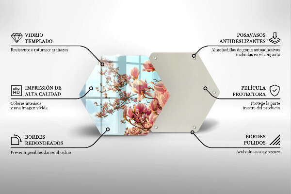 Skärbräda glas sexhörning Rosa blommor träd