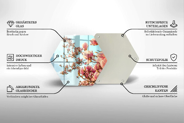 Skärbräda glas sexhörning Rosa blommor träd