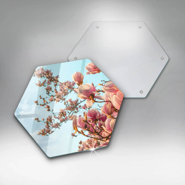 Skärbräda glas sexhörning Rosa blommor träd