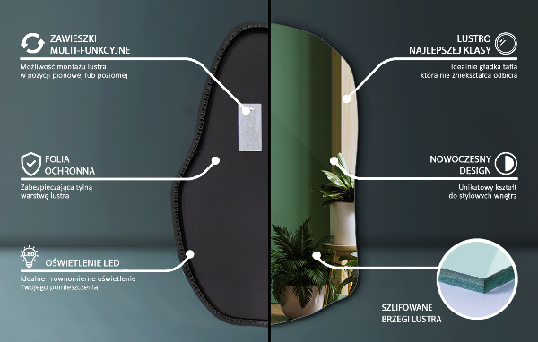 Oregelbunden spegel med led modern 80x52 cm