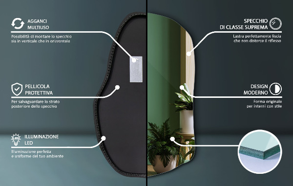 Oregelbunden spegel med led modern 80x52 cm