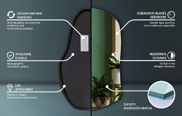 Spegel led belysning organisk form trendig 90x59 cm