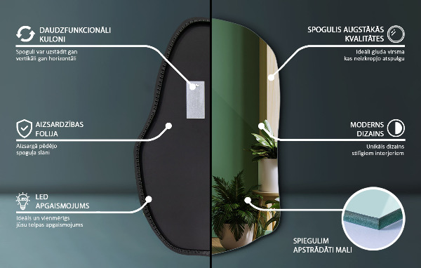 Spegel led belysning organisk form trendig 90x59 cm