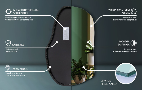Spegel led belysning organisk form trendig 90x59 cm
