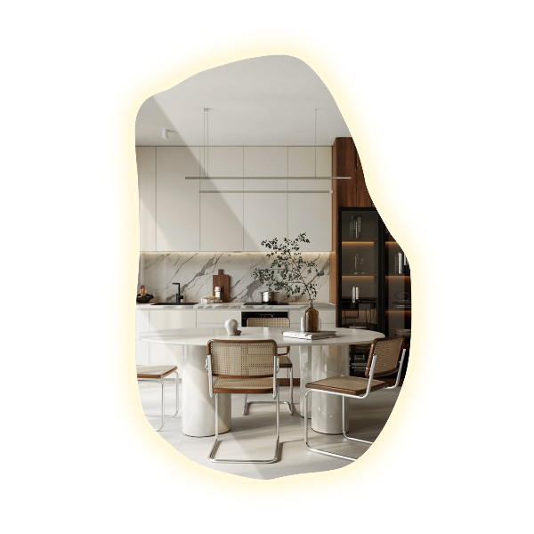 Spegel led belysning organisk form trendig 90x59 cm