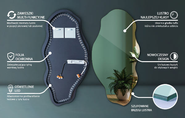 Spegel organisk form fläck modern med led belysning 40x80 cm