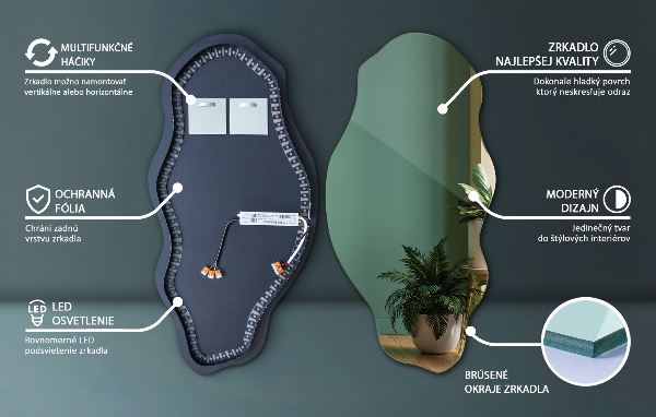 Spegel organisk form fläck modern med led belysning 40x80 cm