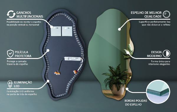 Spegel organisk form fläck modern med led belysning 40x80 cm