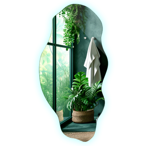 Spegel organisk form fläck original med led belysning 45x90 cm