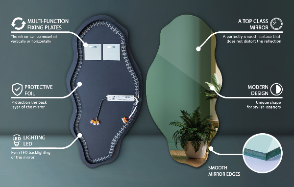 Spegel organisk form fläck original med led belysning 45x90 cm