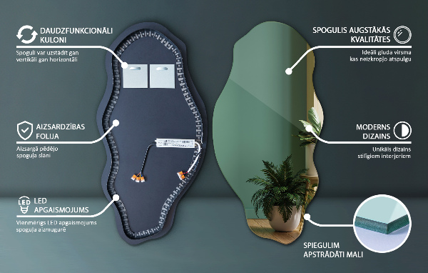 Spegel organisk form fläck original med led belysning 45x90 cm