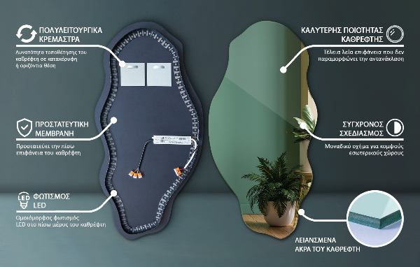 Spegel organisk form fläck original med led belysning 45x90 cm