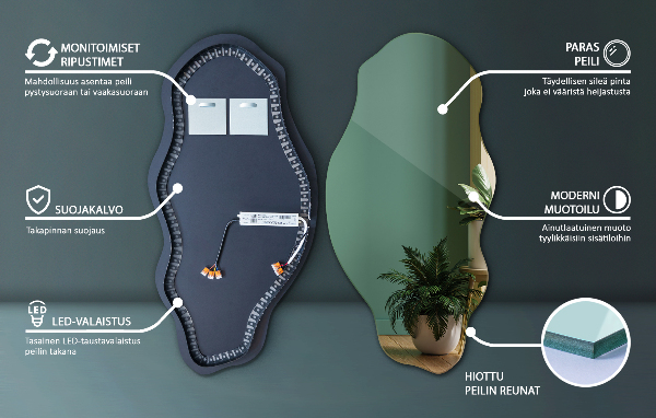 Spegel organisk form fläck med led belysning 50x100 cm