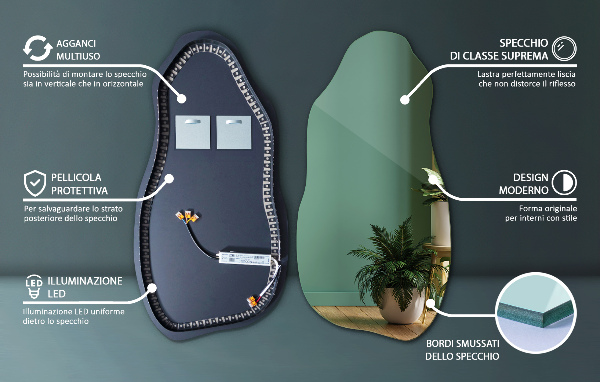 Asymmetrisk spegel fläck original med led belysning 40x80 cm