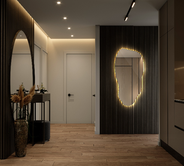 Asymmetrisk spegel fläck modern med led belysning 45x90 cm