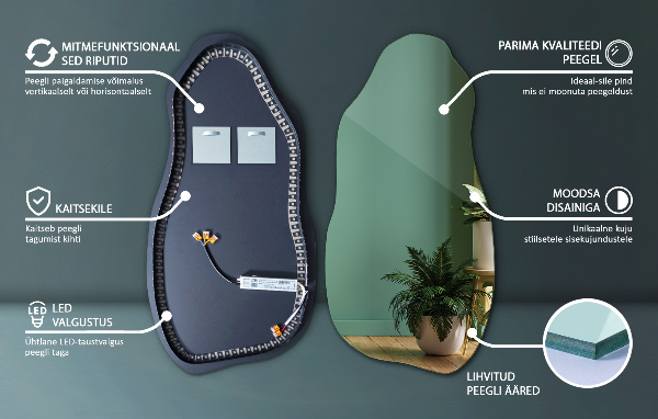 Asymmetrisk spegel fläck med led belysning 50x100 cm