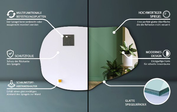 Spegel organisk form modern 100x65 cm