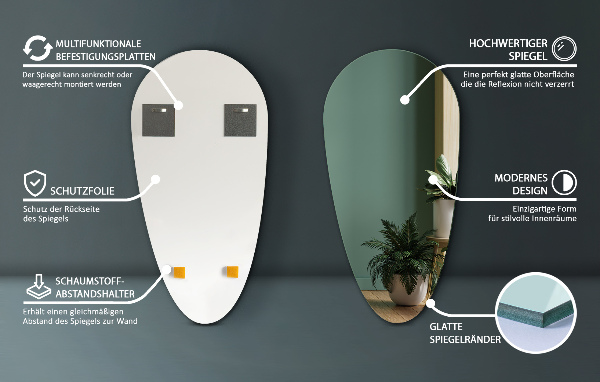 Droppformad spegel modern 45x90 cm