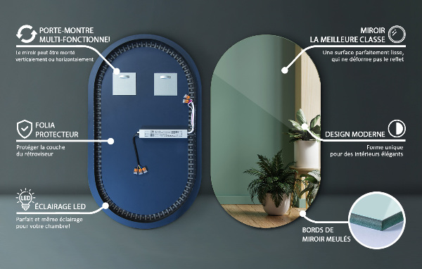 Oval spegel med belysning 52x90 cm