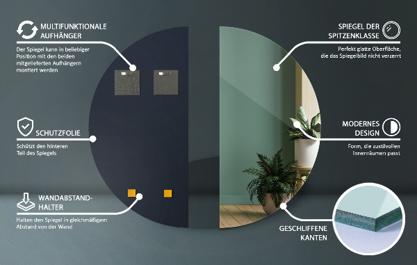 Spegel halvcirkel 35x70 cm