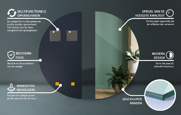 Spegel halvcirkel 35x70 cm