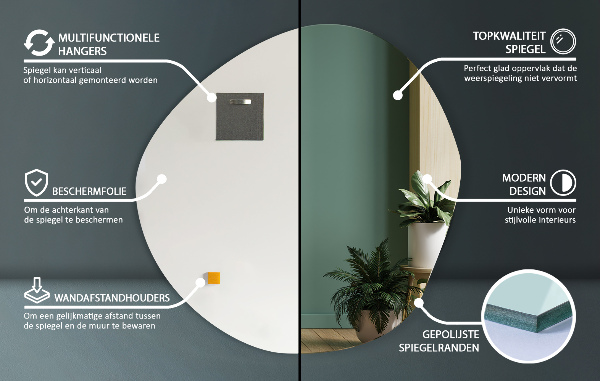 Asymmetrisk spegel loft 48x48 cm