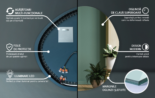 Asymmetrisk spegel loft ledde 48x48 cm