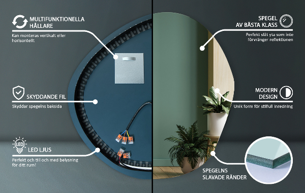 Asymmetrisk spegel spektakulär ledde 68x67 cm