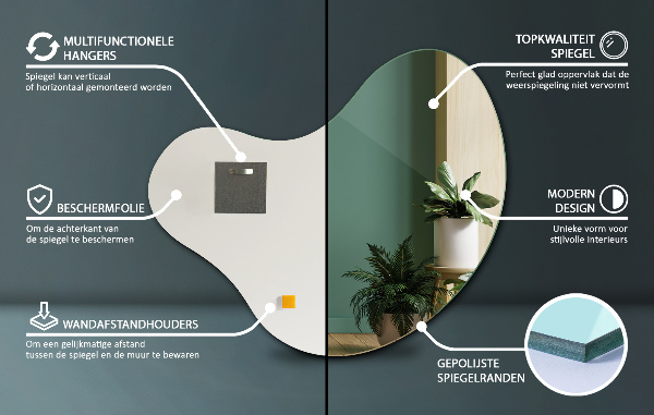 Spegel organisk form modern utan ram 58x58 cm