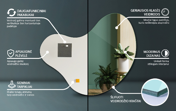 Spegel organisk form modern utan ram 58x58 cm