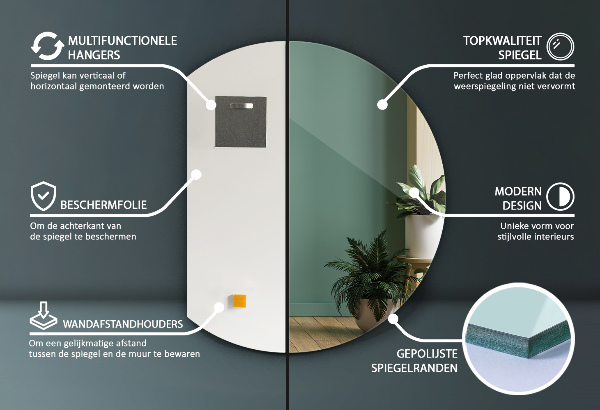 Halvmåne spegel modern 63x70 cm