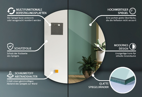 Halvcirkel spegel modern 74x90 cm